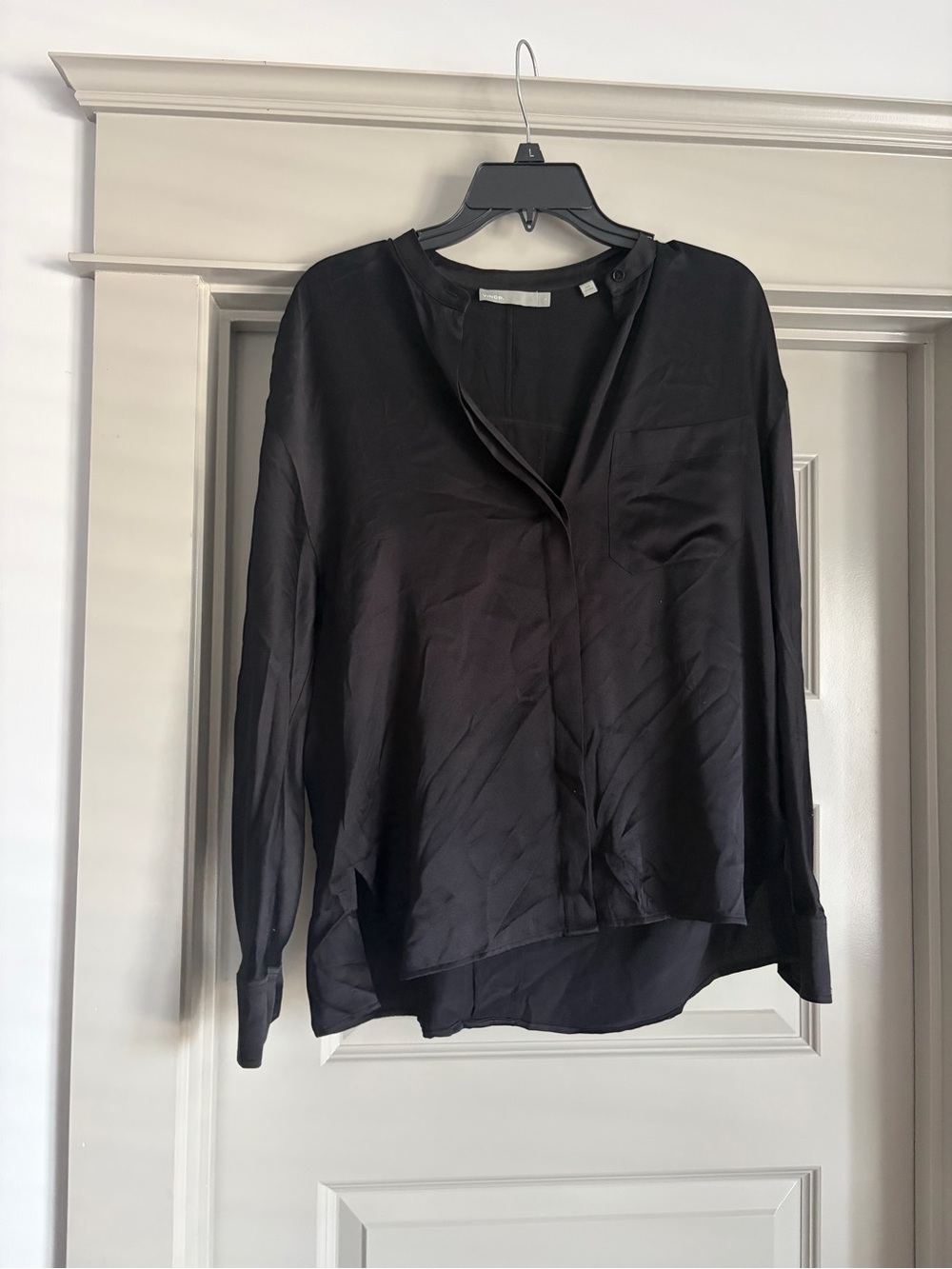 Vince Black Button-Front Silk Blouse